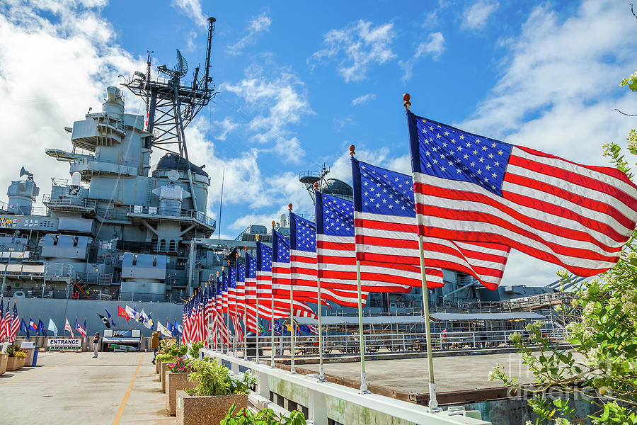 Missouri Warship memorial flags Photograph by Benny Marty
