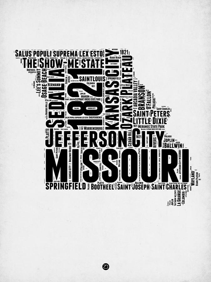 Missouri Map Digital Art - Missouri Word Cloud Map 2 by Naxart Studio