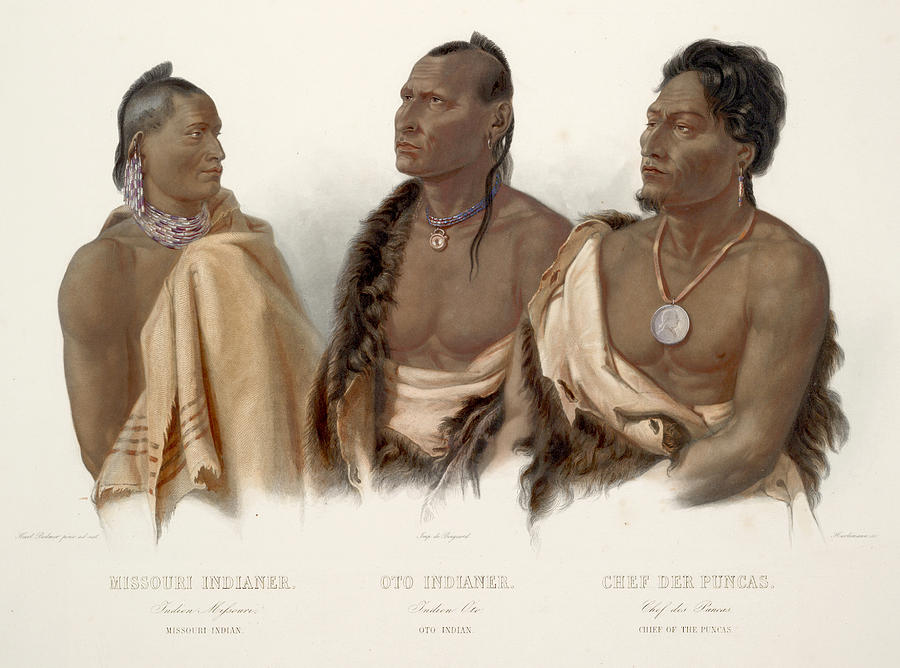 Missouria, Otoe, and Ponca Indians Drawing by Karl Bodmer