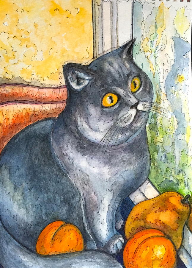 Missy with Fruits Painting by Rae Chichilnitsky