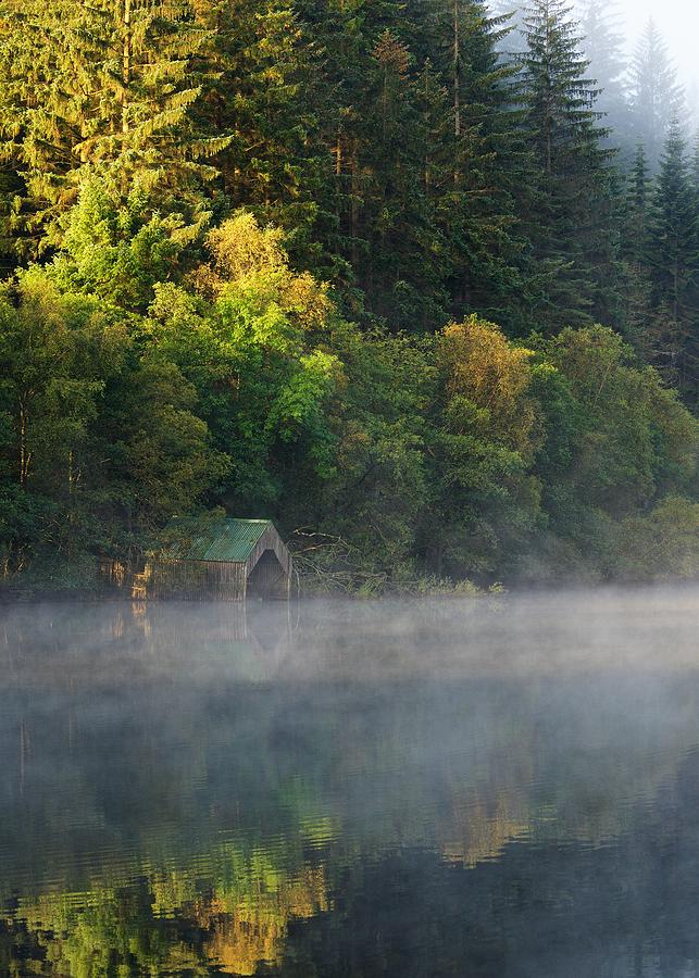 Mist and autumn at Loch Ard Photograph by Stephen Taylor