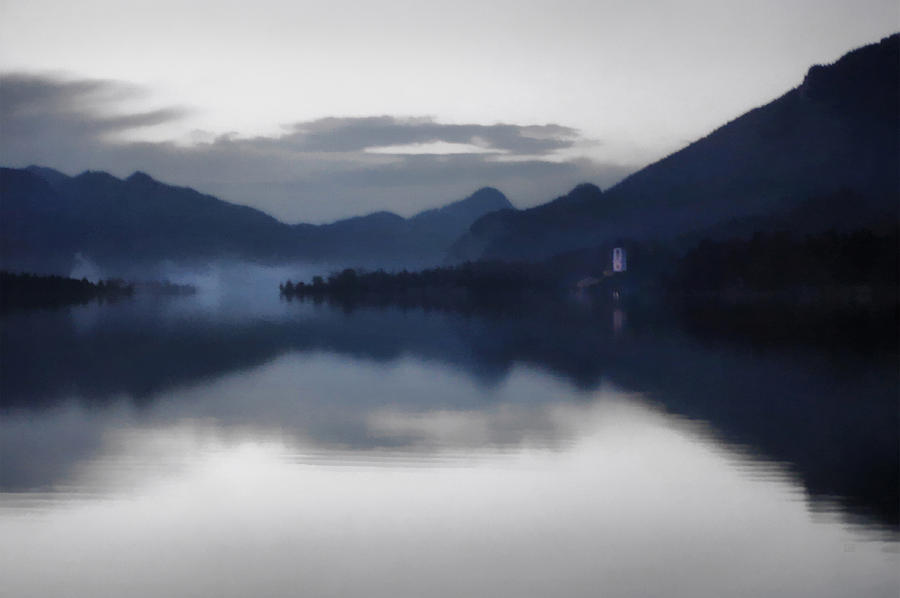 Mountain Photograph - Mist Rising on the Wolfgangsee at Dusk by Menega Sabidussi