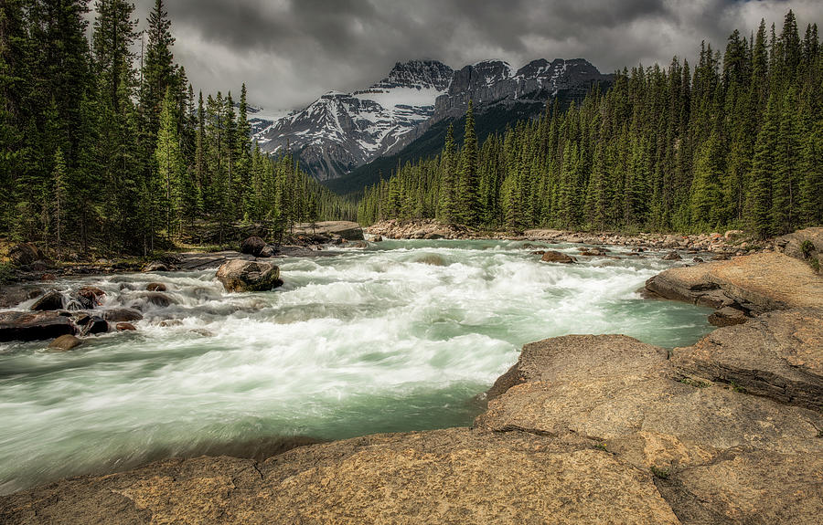 Mistaya River and a Mountain Backdrop Photograph by Yves Gagnon | Fine ...