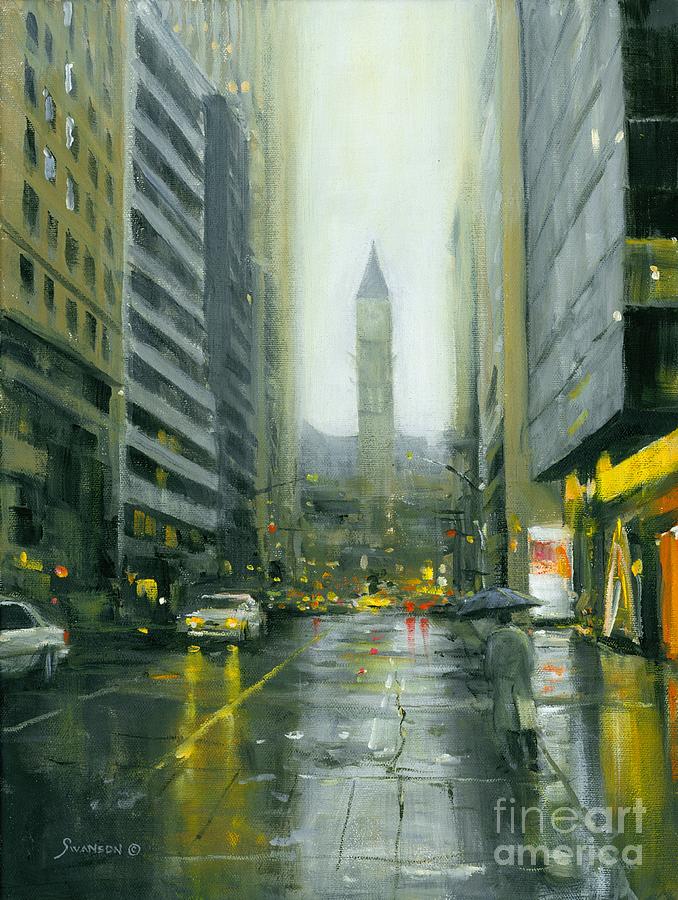 Misty Bay Street Painting by Michael Swanson