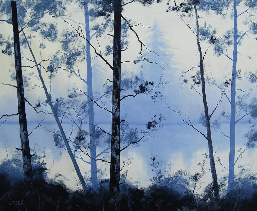Misty Blue Lake Painting