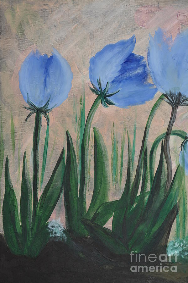 Misty Blue Parrot Tulips 2a Painting by Maria Urso