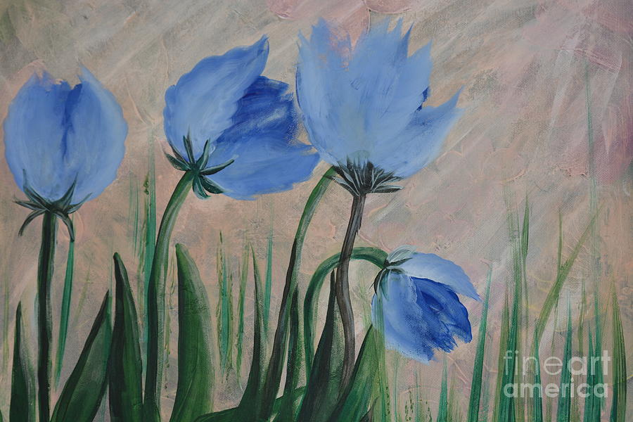 Misty Blue Parrot Tulips Painting by Maria Urso