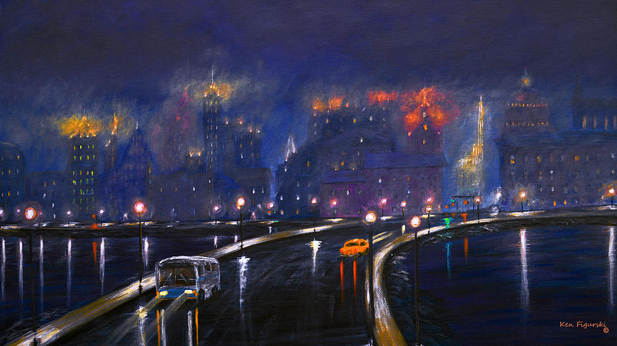 Misty City Cropped and Popped Painting by Ken Figurski