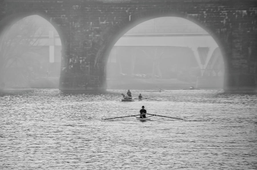 Misty Day Along the Schuylkill in Black and White Photograph by Bill Cannon