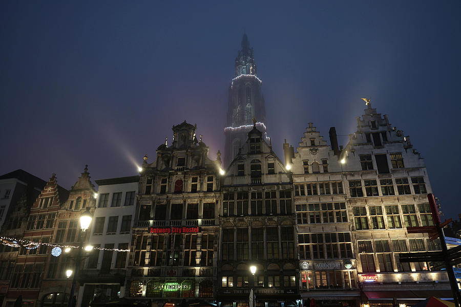 Misty evening Grote Markt Antwerp Photograph by Erik Tanghe