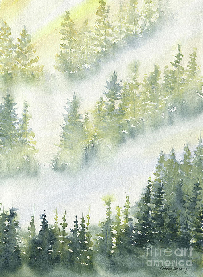 Misty Fog In Pine Forest Painting by Melly Terpening