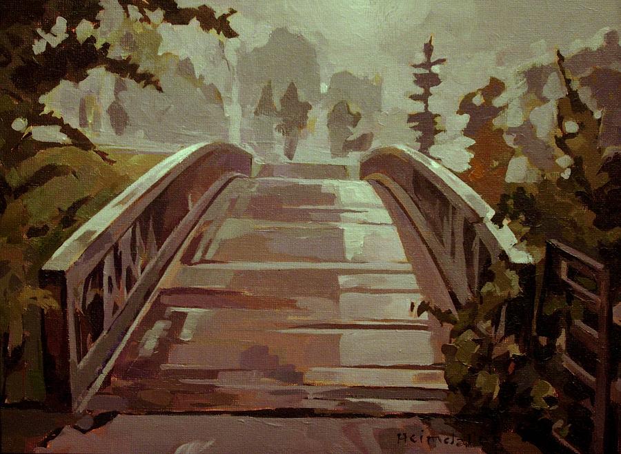 Misty Footbridge Painting by Tim  Heimdal