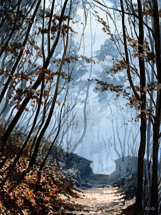 Tree Painting - Misty forest by Geoffrey Goodwin