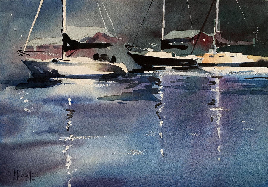 Boat Painting - Misty Harbor by Spencer Meagher