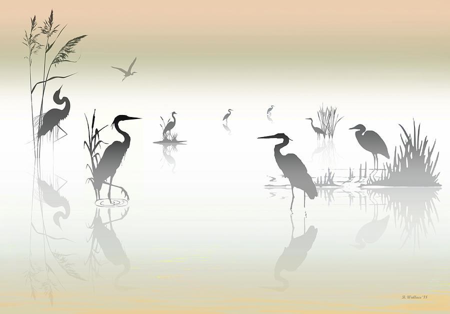 Misty Heron Silhouettes Photograph by Brian Wallace