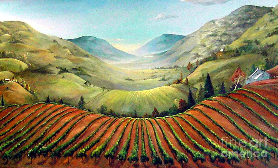 Wine Painting - Misty Hills by Barbara Wilson