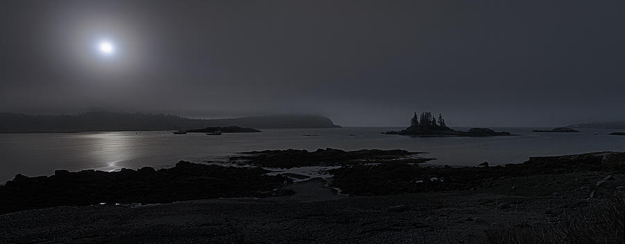 Landscape Photograph - Misty Moonlight on Wallace Cove by Marty Saccone
