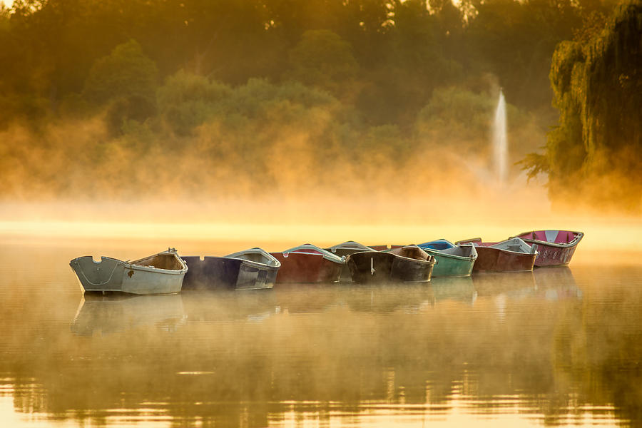 Boat Photograph - Misty Mooring Sunrise by Chris Bordeleau