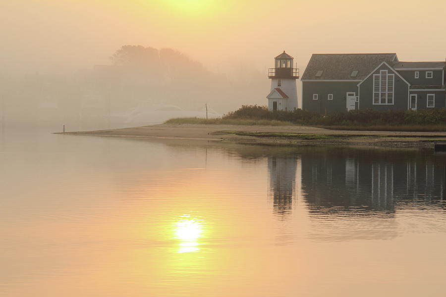 Boat Photograph - Misty Morning Hyannis Harbor Lighthouse by Roupen Baker