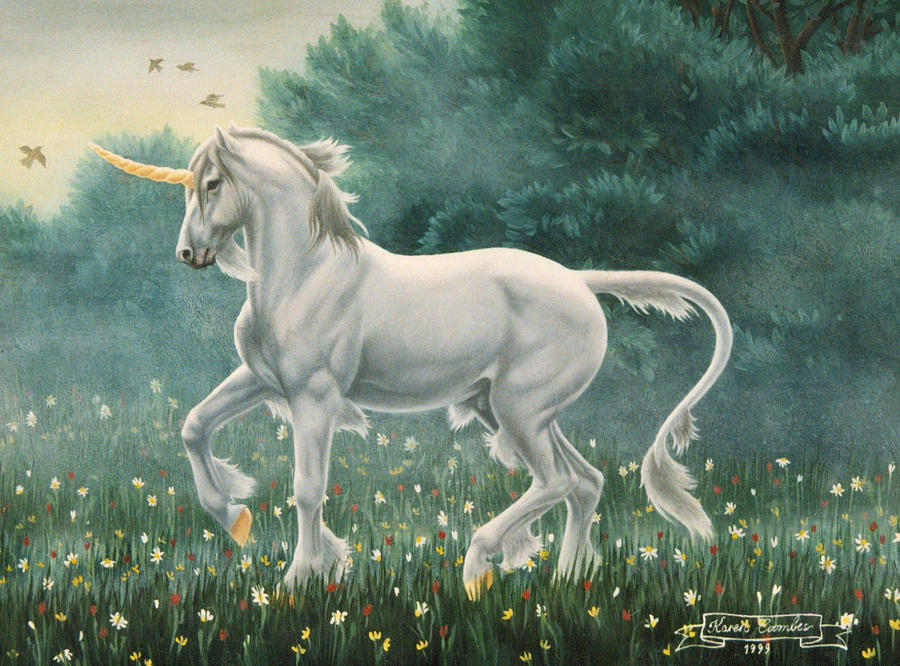 Unicorn Painting - Misty Morning by Karen Coombes Unicorn Painting - Misty Morning by Karen Coombes