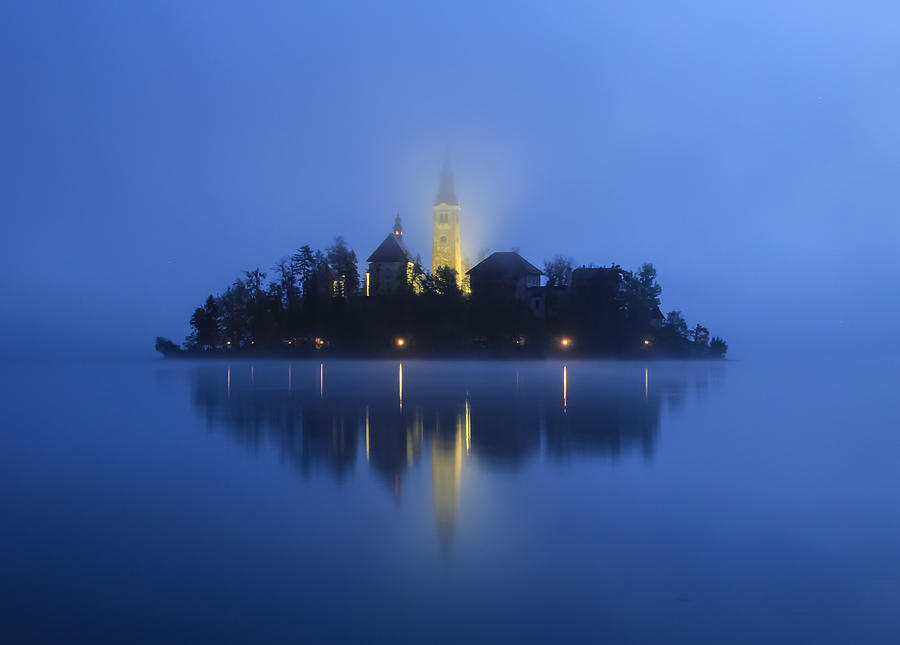 Misty morning Lake Bled Slovenia Photograph by Tom and Pat Cory