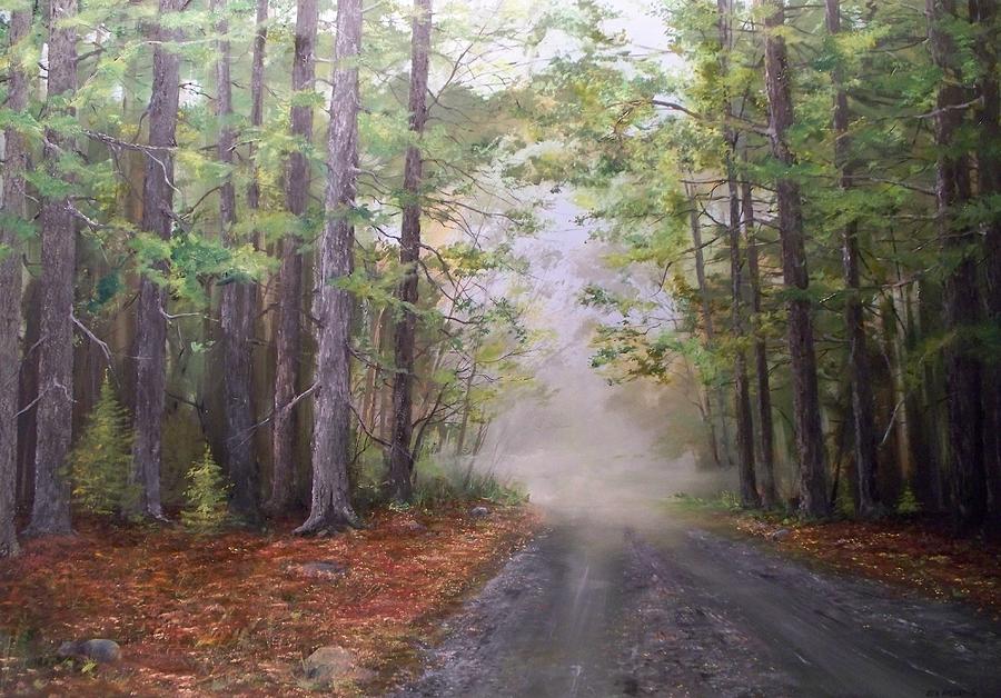 Misty Morning Road Painting by Ken Ahlering