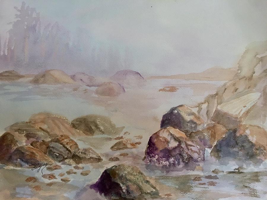 Misty Morning on the Rocks Painting by Ellen Levinson