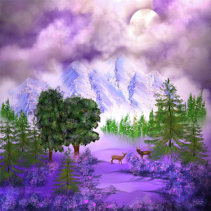 Misty Mountain Deer Digital Art by Artful Oasis