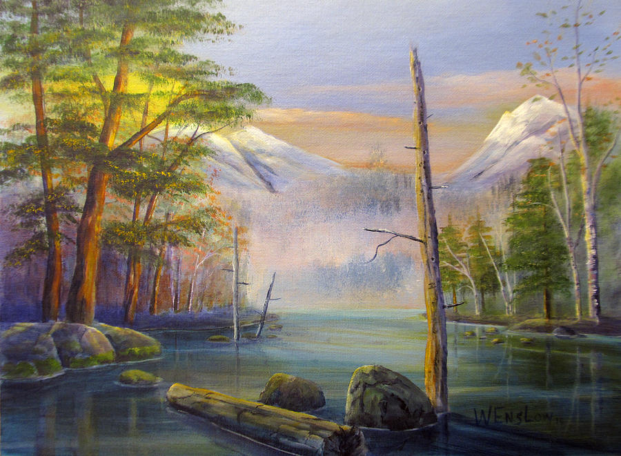 Misty Mountain Lake Painting by Wayne Enslow