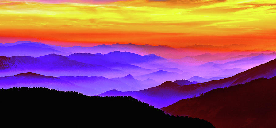 Misty Mountains Sunset Mixed Media