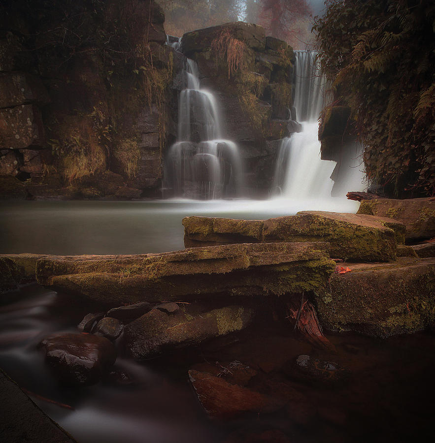 Waterfall Photograph - Misty Penllergare falls Swansea by Leighton Collins