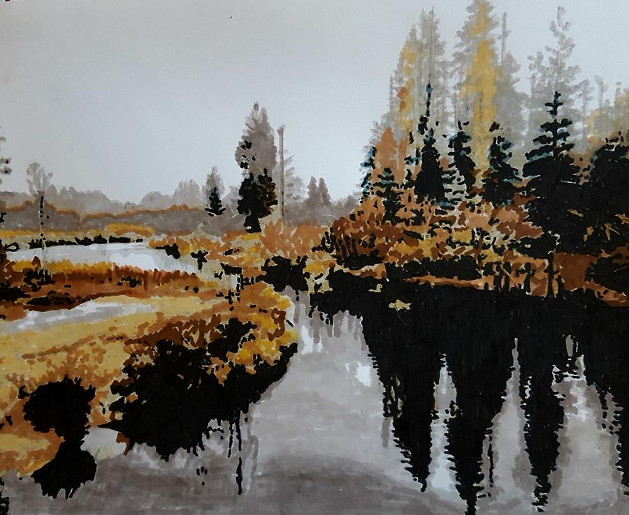 Landscape Painting - Misty Pond by Roberta Anderson