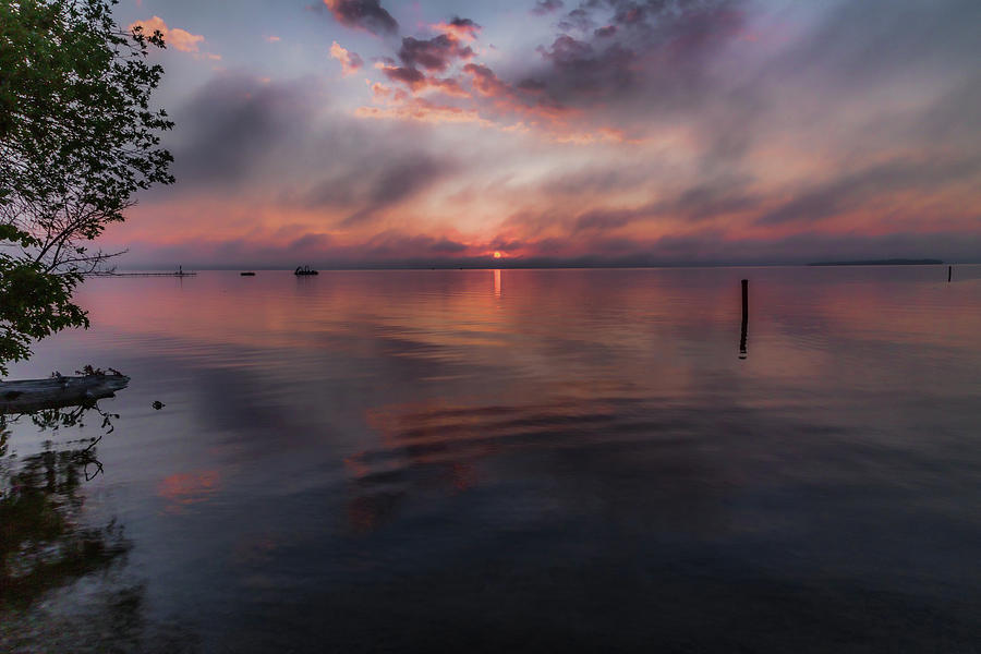 Misty Sunrise Higgins Lake Photograph by Joe Holley
