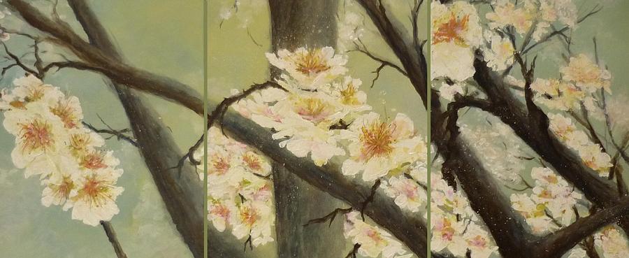 MistyMorningBlossom Tryptic Painting by Lizzy Forrester