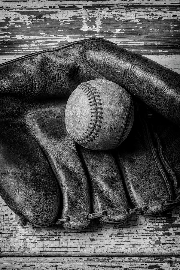 Ball Photograph - Mitt With Old Baseball by Garry Gay