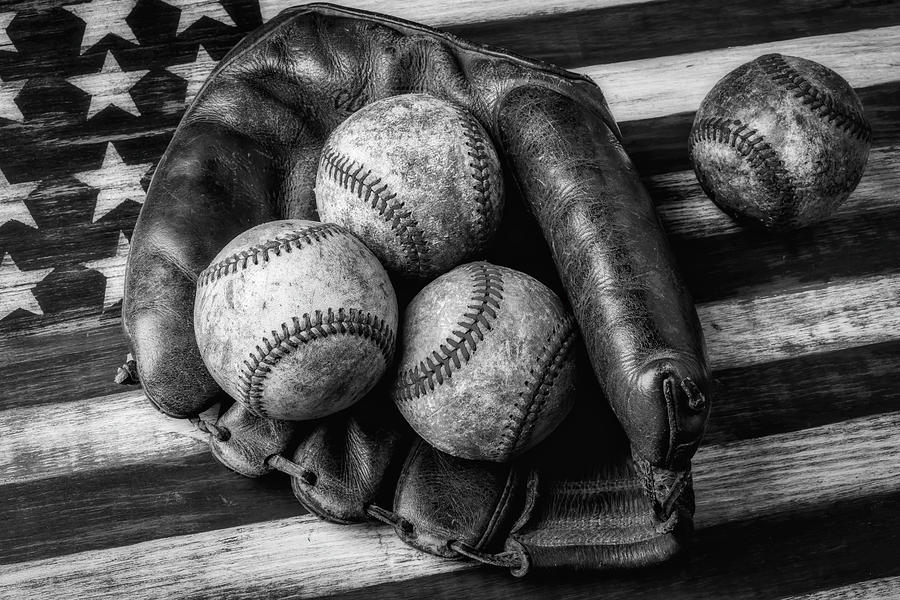 Mitt With Three Balls Black And White Photograph by Garry Gay