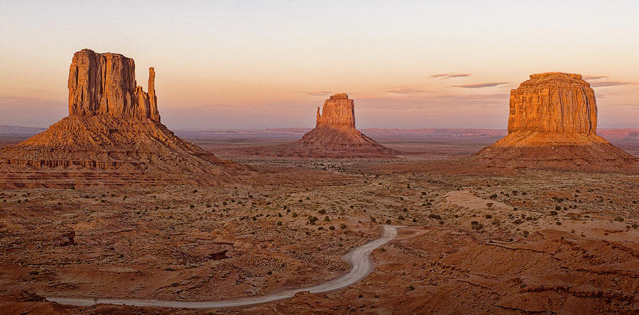 Mittens and road - sunset - Monument Valley Photograph by Steve Ellison