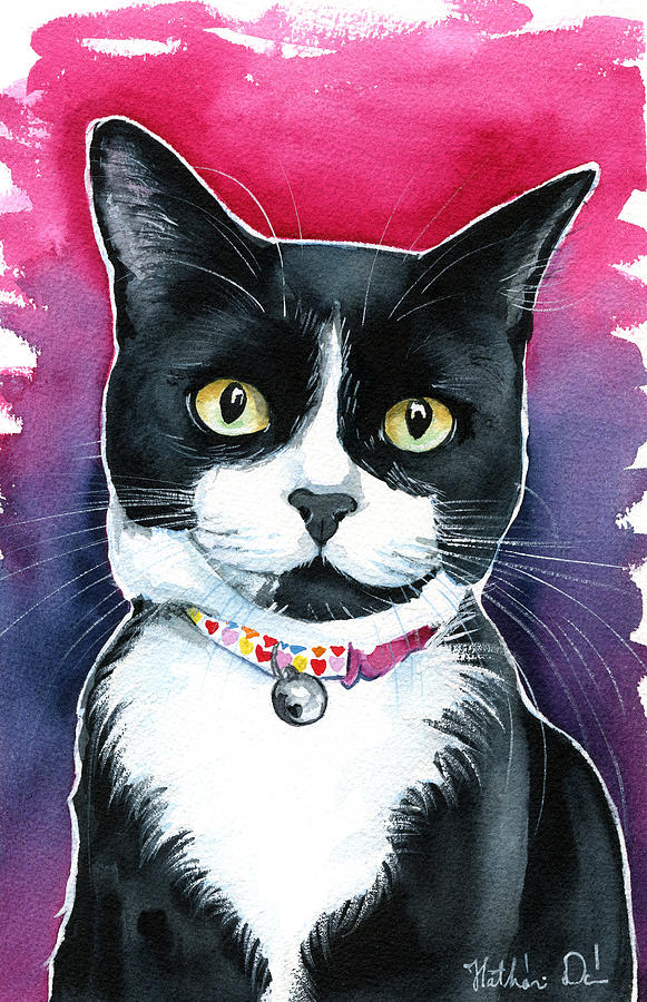 Animal Painting - Mittens - Tuxedo Cat Portrait by Dora Hathazi Mendes