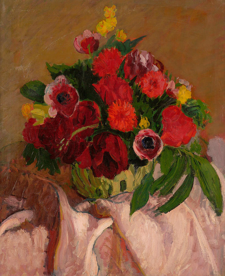 Mixed Flowers on Pink Cloth Painting by Roderic OConor