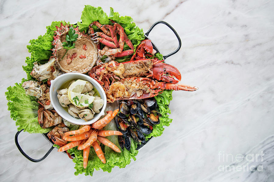 Mixed Fresh Seafood Selection Gourmet Set Platter Meal On Table ...