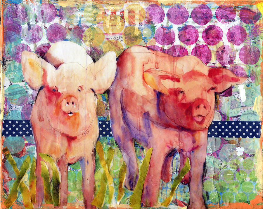 Mixed Media Art Pig Art Animal Art Collage Art with Watercolor Little  Piggies Painting by Miriam Schulman - Pixels