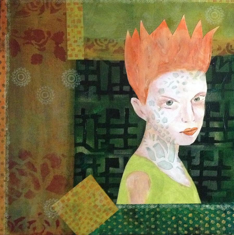 Portrait Painting - Mixed Media Orange Green by Patricia Cleasby