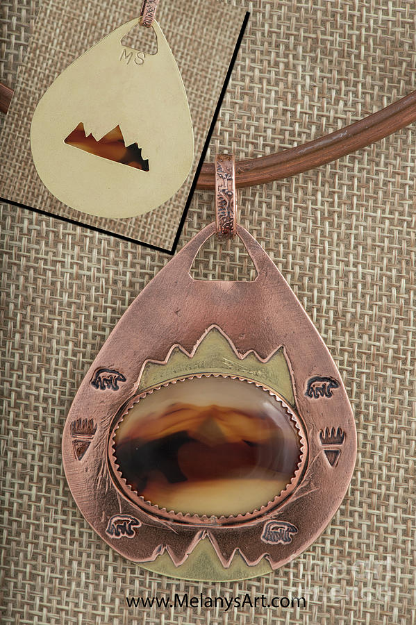 Mountain Jewelry - Mixed Metal Copper Brass Agate Pendant Necklace by Melany Sarafis
