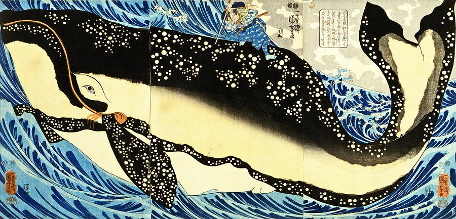 Miyamoto Musashi And The Whale Painting by Utagawa Kuniyoshi - Pixels