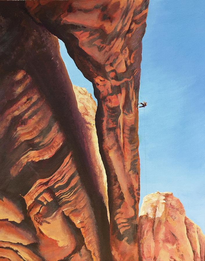 Moab Arch Rappel Painting by Leizel Grant