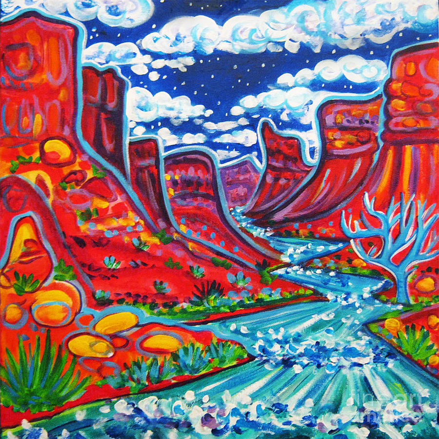 Moab River Gorge NightScape Painting by Rachel Houseman