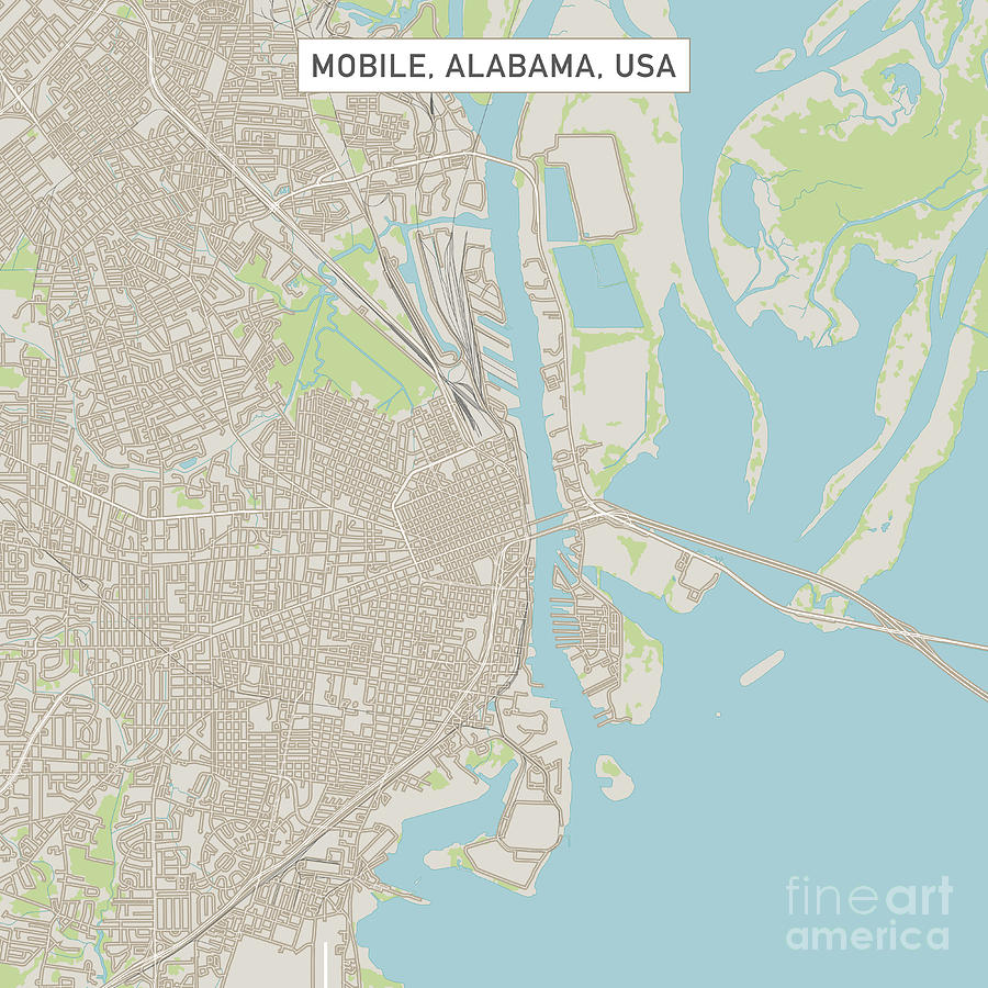 Mobile Alabama US City Street Map Digital Art by Frank Ramspott - Fine