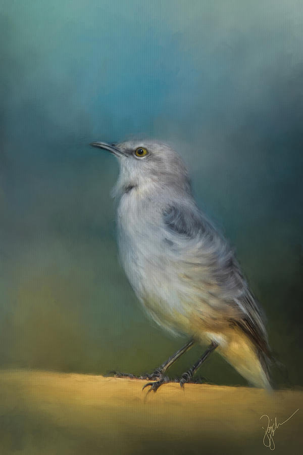 Bird Painting - Mockingbird On A Windy Day by Jai Johnson