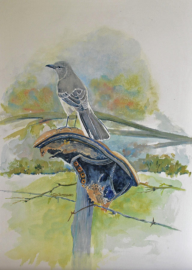 Mockingbirds Perch Painting by E M Sutherland