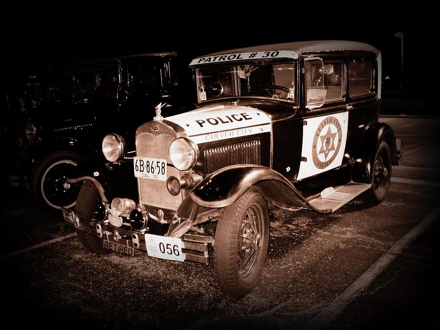 Car Photograph - Model A Culver City Police BW by David Dunham